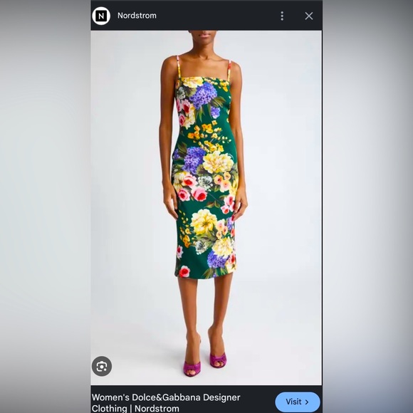 Dolce & Gabbana Green Floral Midi Dress - Picture 1 of 6